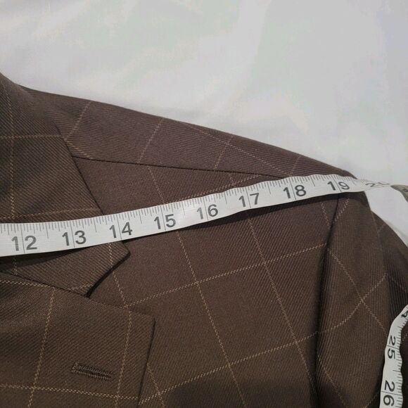 Paul Fredrick Mens Suit Size 48 R Brown Windowpane Plaid Wool Classic Fit Retro - Picture 10 of 15